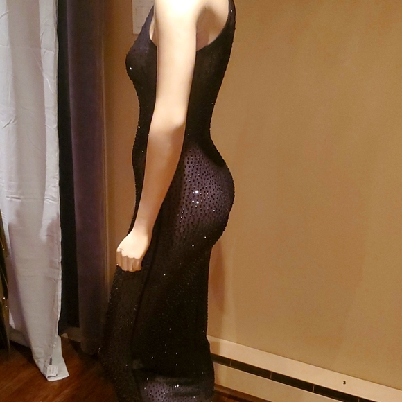 SOLD New Fashion Nova Studded Rhinestone Black Sheer Mesh Glo Up Dress Sold Out - Picture 7 of 7